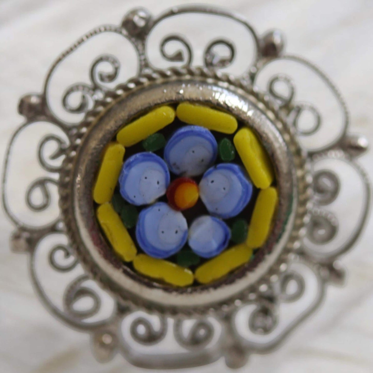 Stunning vintage mosaic flower ring - adjustable