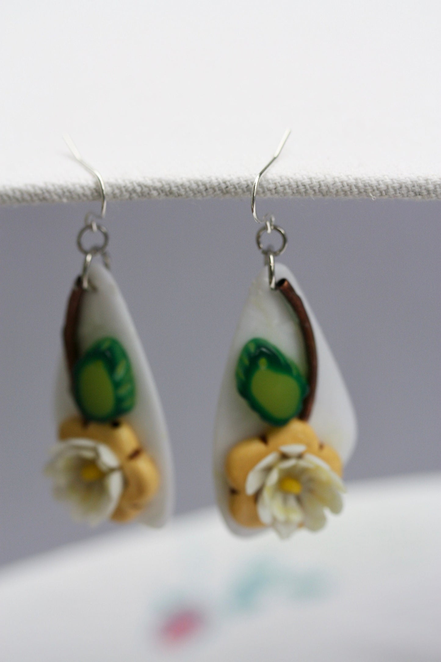 Unique Beadwork collage daisy flower earrings with sterling silver ear wires