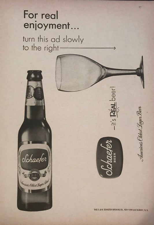 Original 1950's vintage ad cut from original New Yorker magazine - Schaeffer beer