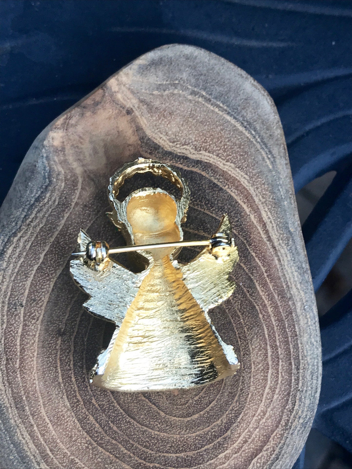 Vintage angel pin - goldtone with rhinestones - just a bit of a fixer upper