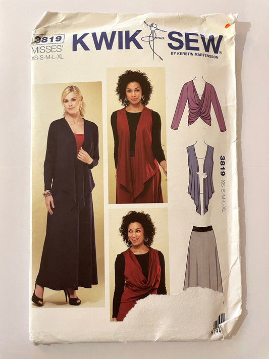 UNCUT Sewing Pattern - Kwik Sew 3819 Misses' Skirt, Jacket & Vest Sizes XS-S-M-L-XL - good for stretch knits
