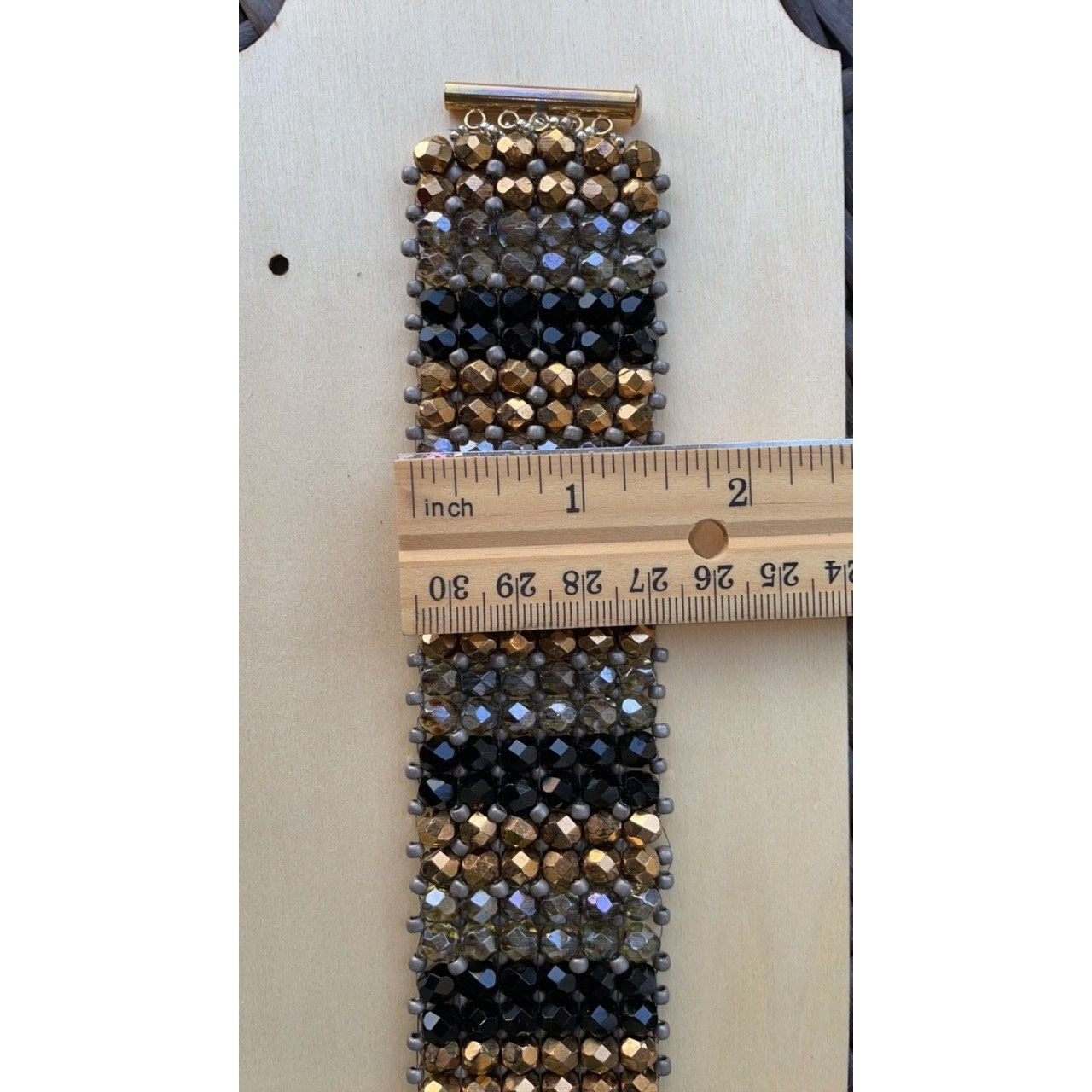 Black, silver and copper crystals absolutely stunning bead woven vintage bracelet - beadwork bracelet