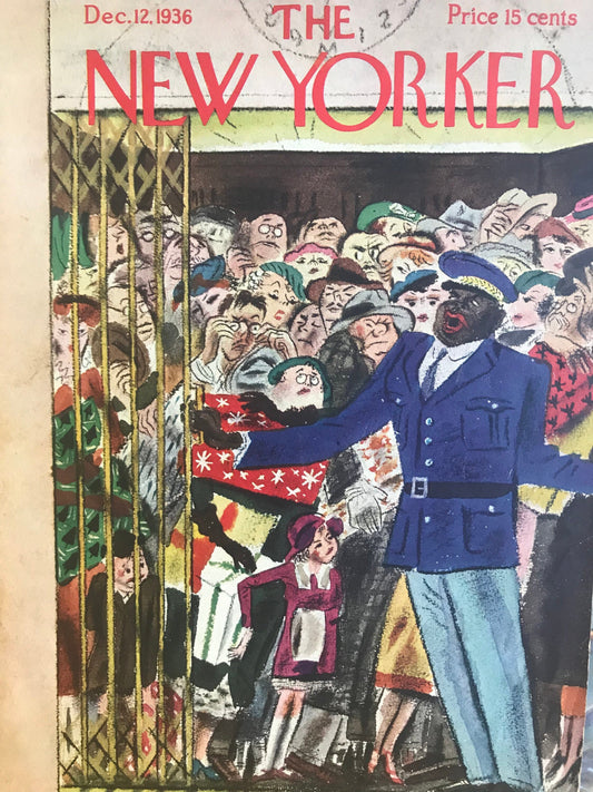 Very Rare - December 12, 1936 - NEW YORKER Magazine cover - packed elevator