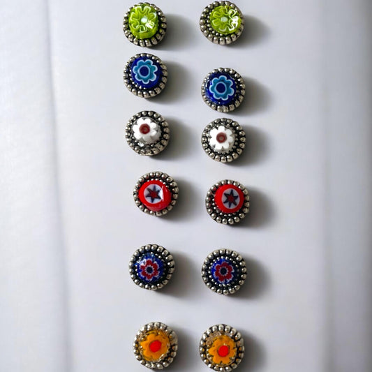 Tiny little 6mm glass millefiori stud earrings - your choice