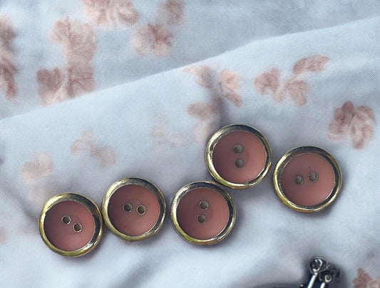 Gold with pink centers 17 mm vintage buttons