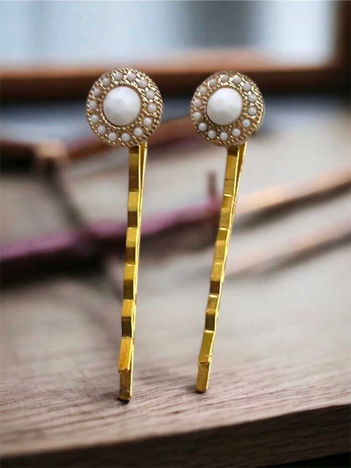 Stunning tiny white faux stone studded hair pins