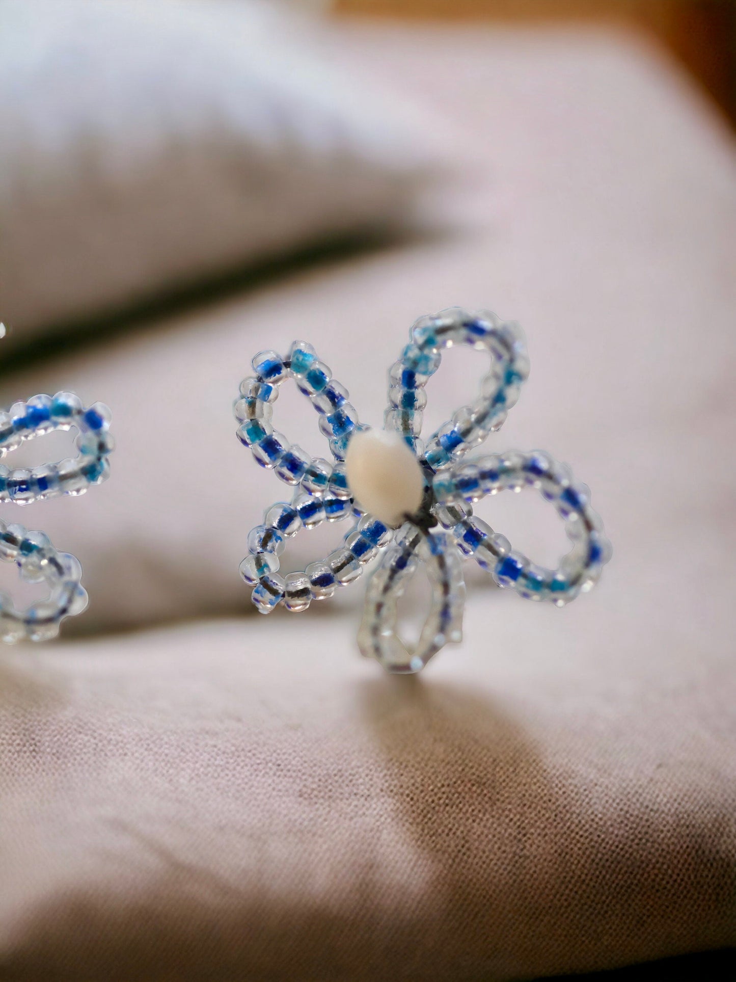 French beaded flower stud earrings