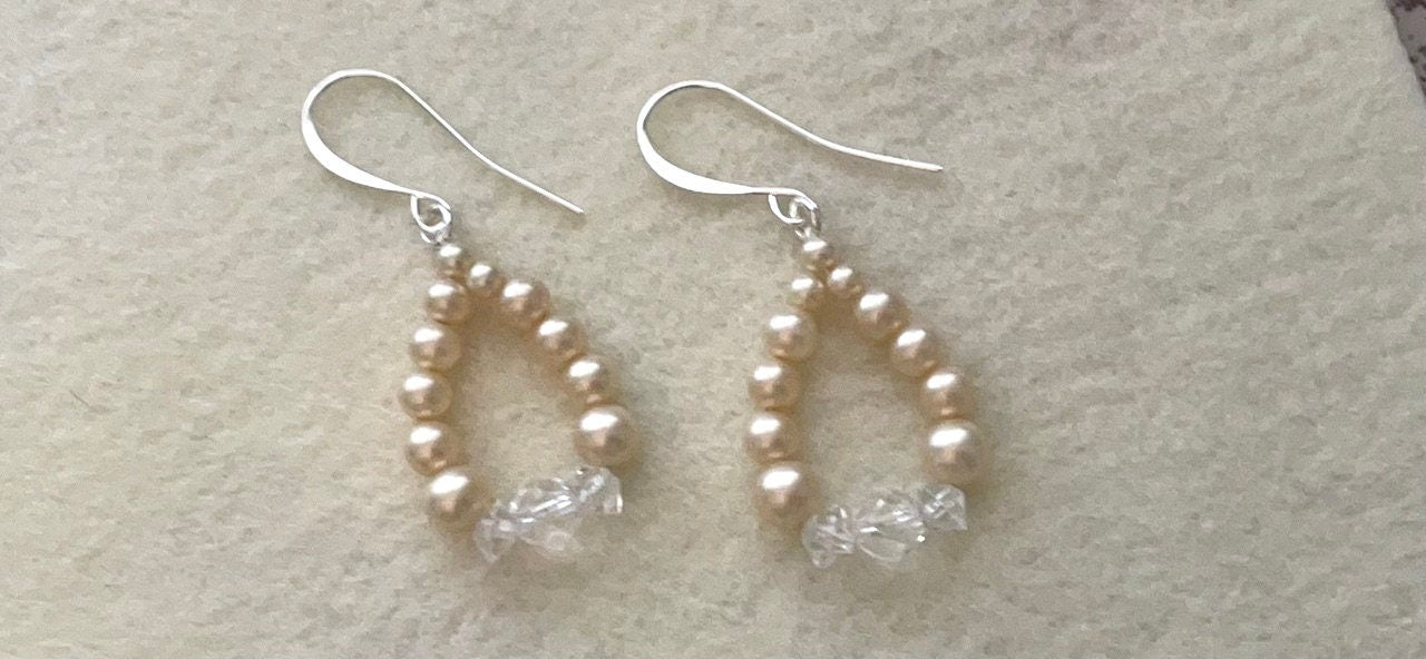 Handmade vintage faux pearl and crystal dangle earrings