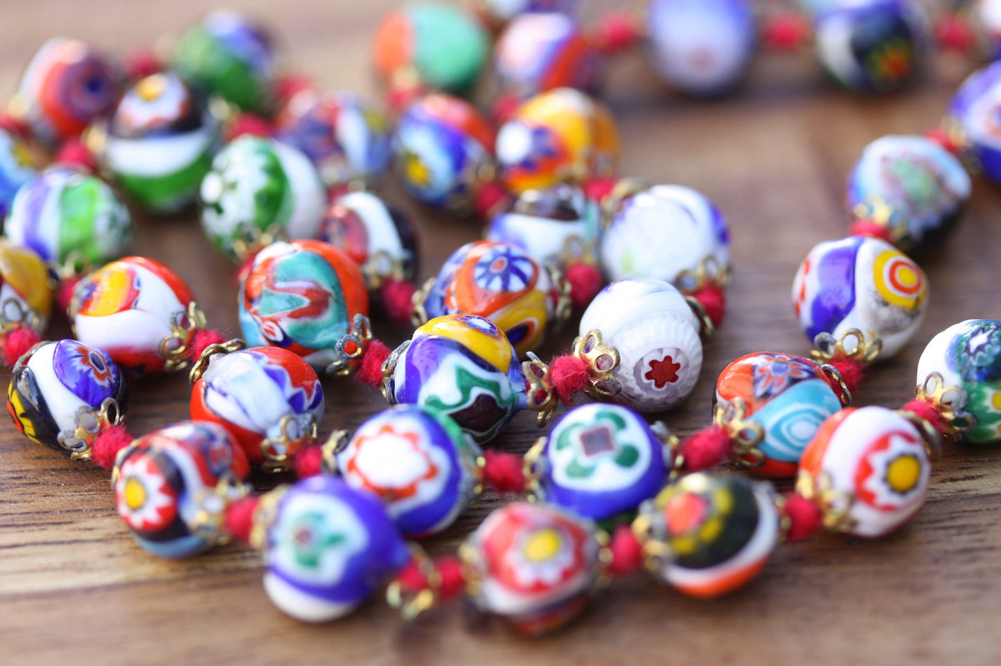 Stunning vintage glass  Venetian Murano Millefiori Artbeads Millefiori beads vintage necklace