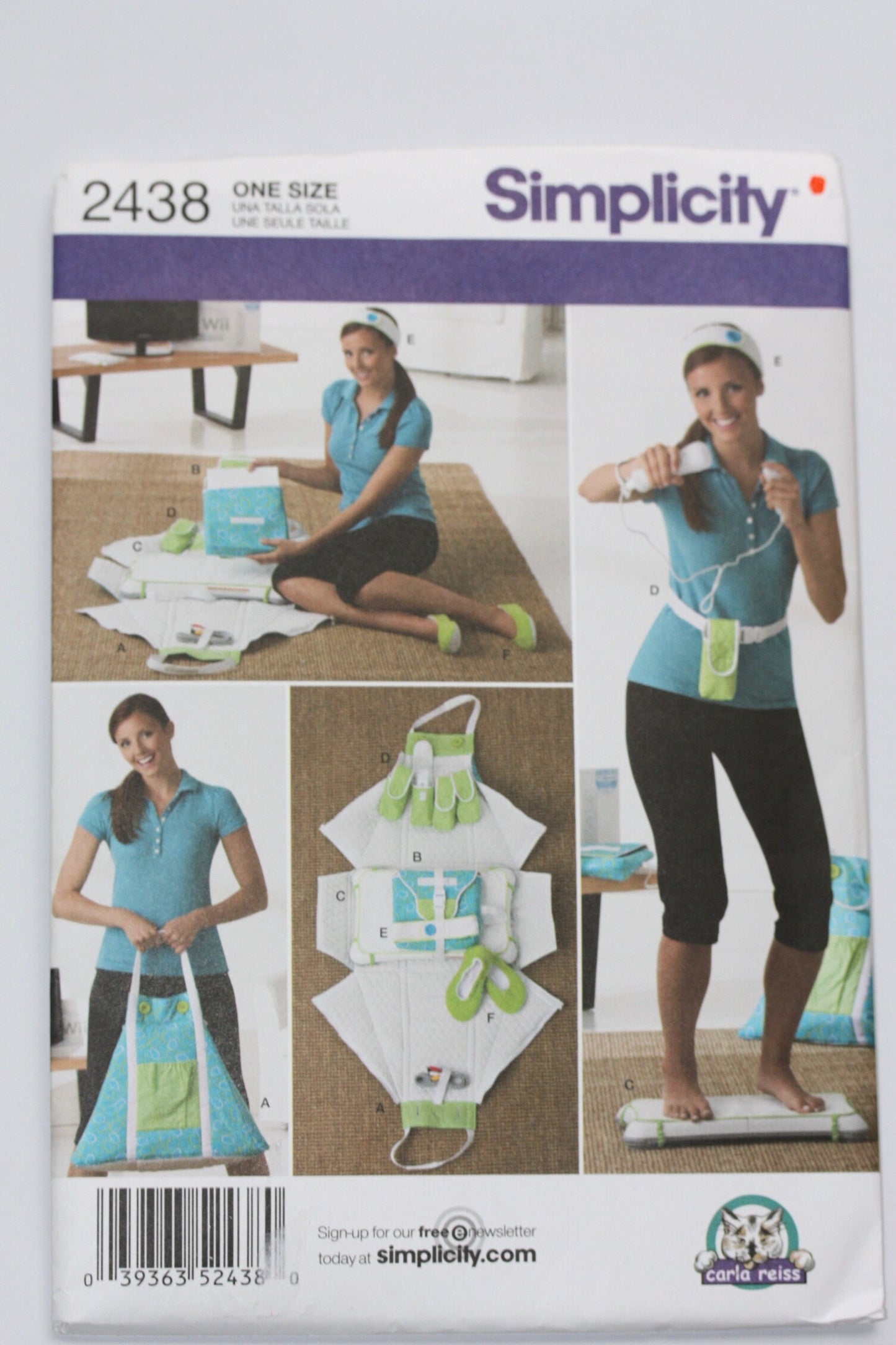 UNCUT Sewing Pattern - Simplicity 2438 Fitness Game Accessories and Slippers Carry-All, Balance Board Mat, Belt with Controller Pouch / more