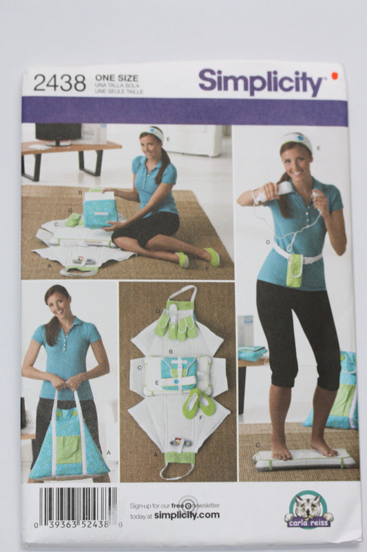 UNCUT Sewing Pattern - Simplicity 2438 Fitness Game Accessories and Slippers Carry-All, Balance Board Mat, Belt with Controller Pouch / more