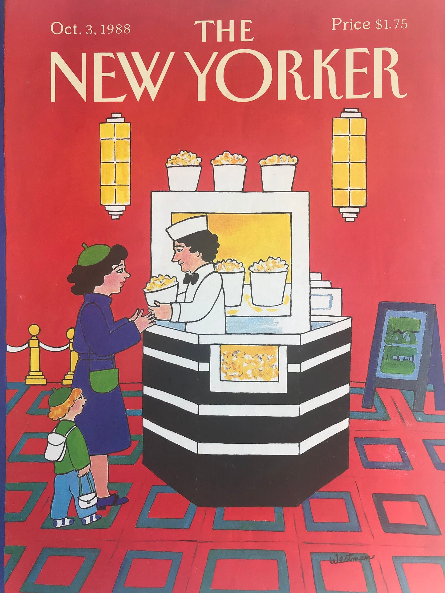 NEW YORKER Magazine cover - October 3, 1988 - movie theater, Good condition -