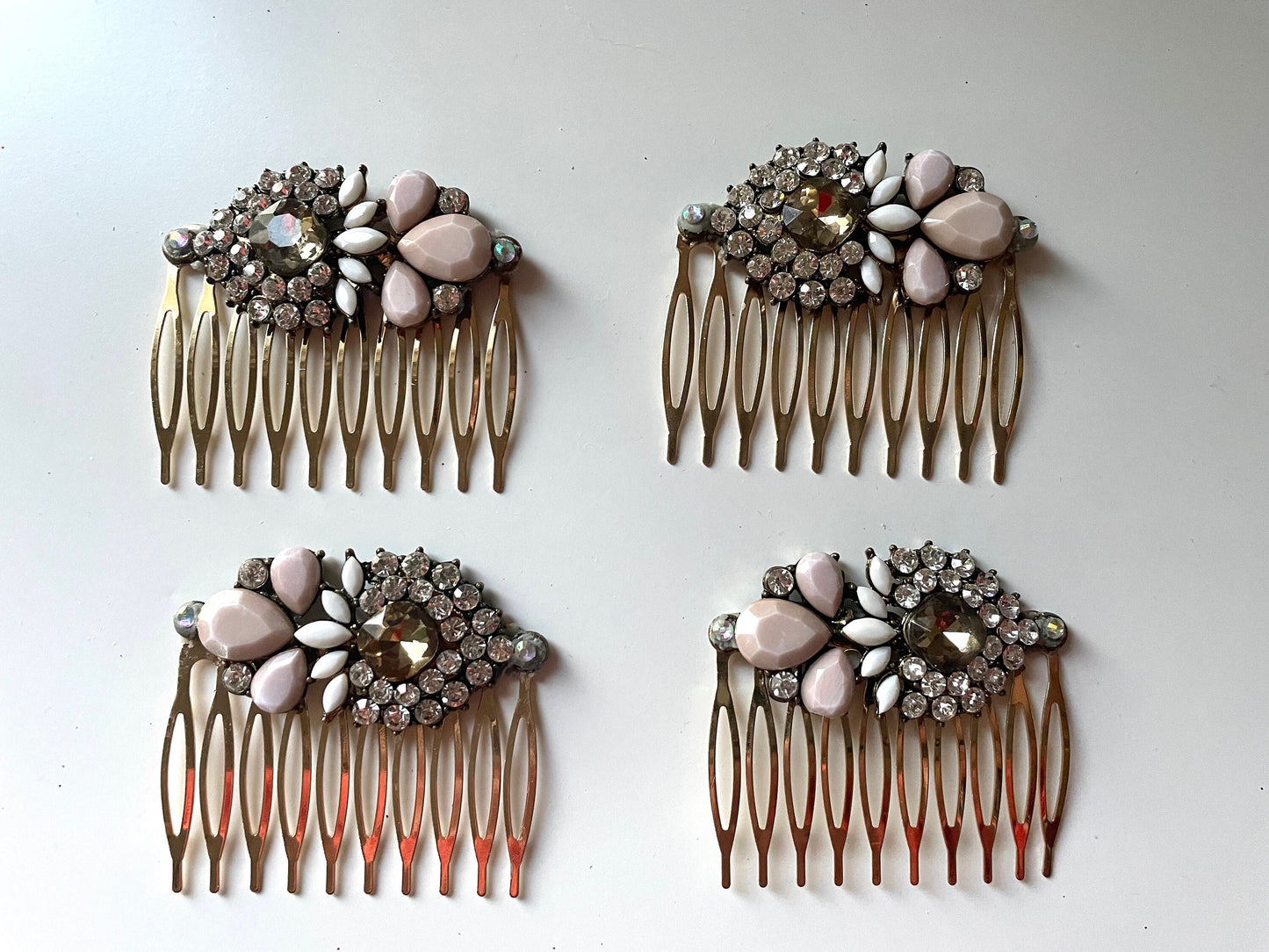 Ornate rhinestone hair combs - Mixed Material Mosaic / collage Assemblage art - made from upcycled jewelry components