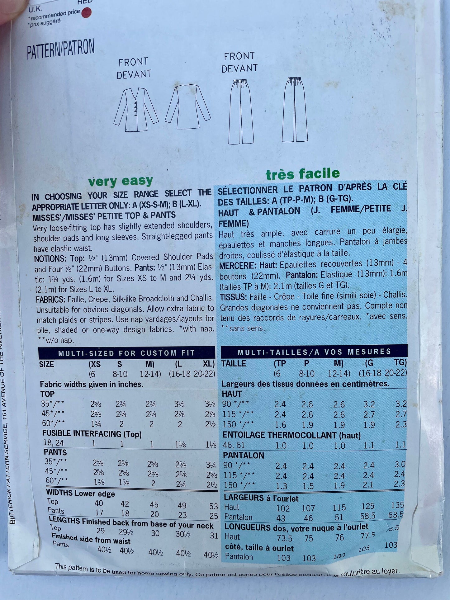 UNCUT vintage Sewing Pattern - See & Sew 4810, Sizes Tall XS - S - M Top and Pants