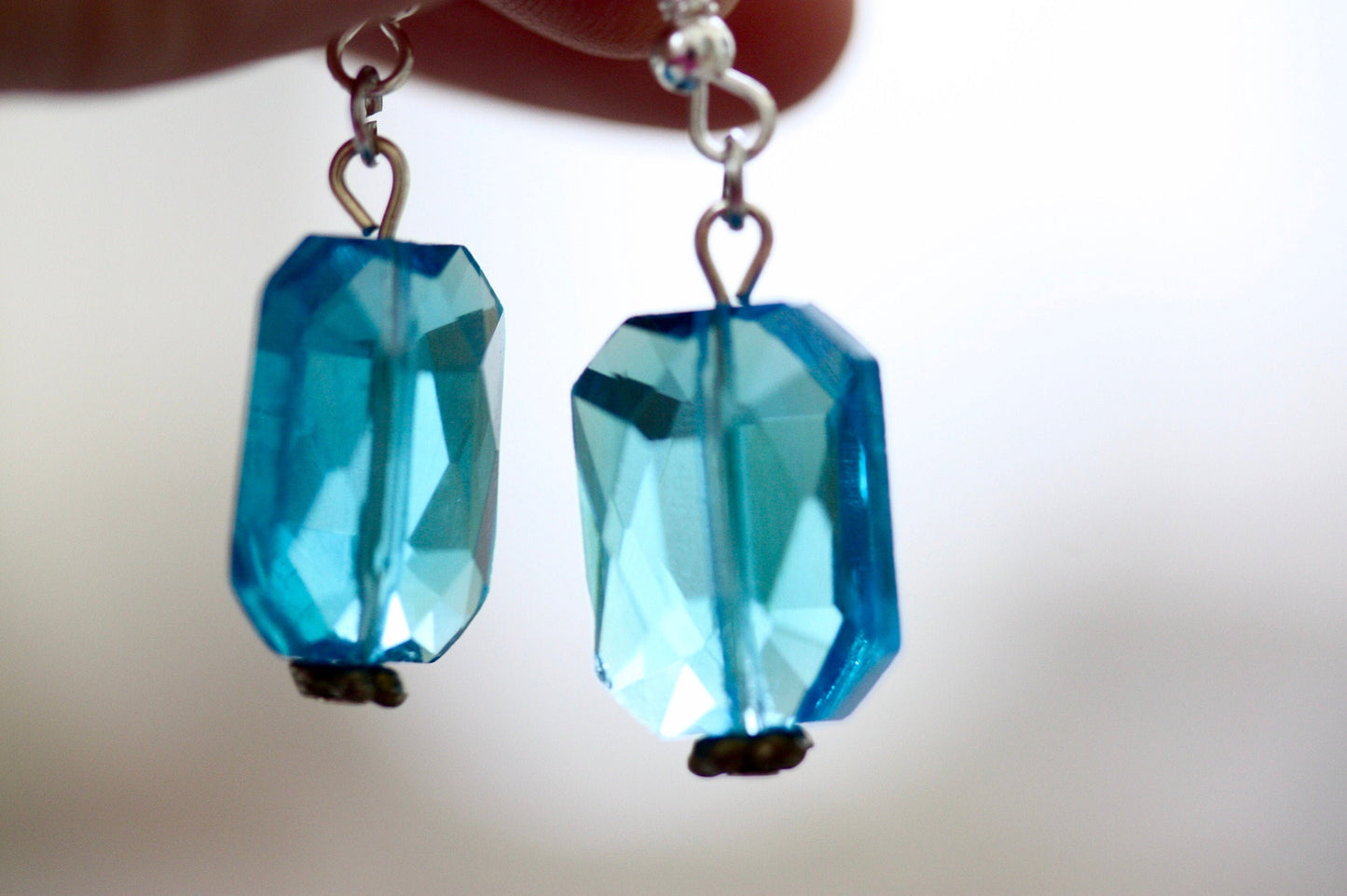 Subtle sparkly glitz handmade blue topaz-style crystal drop earrings
