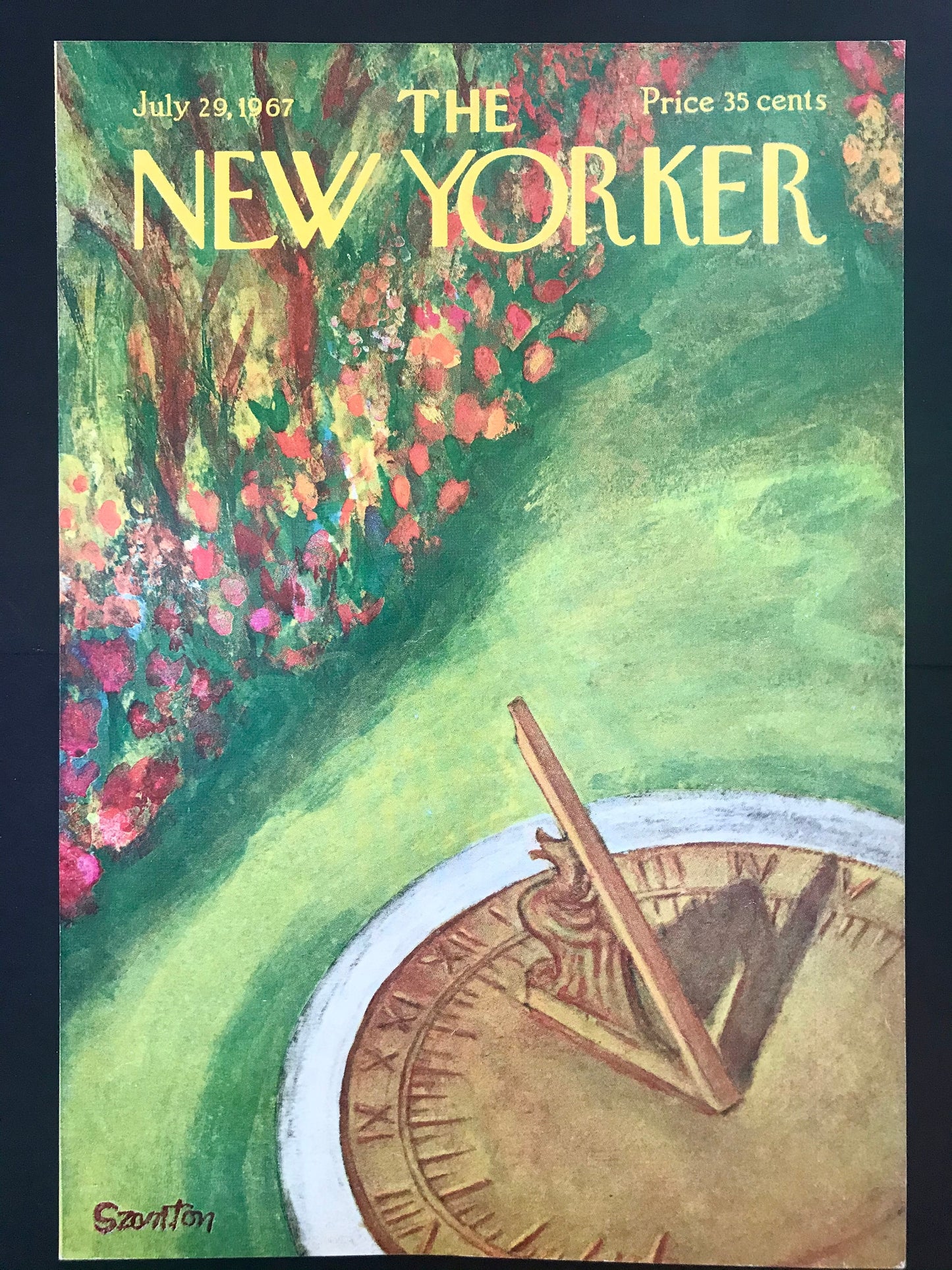 July 29, 1967 - The NEW YORKER Magazine original cover - Sun dial, sundial, flowers