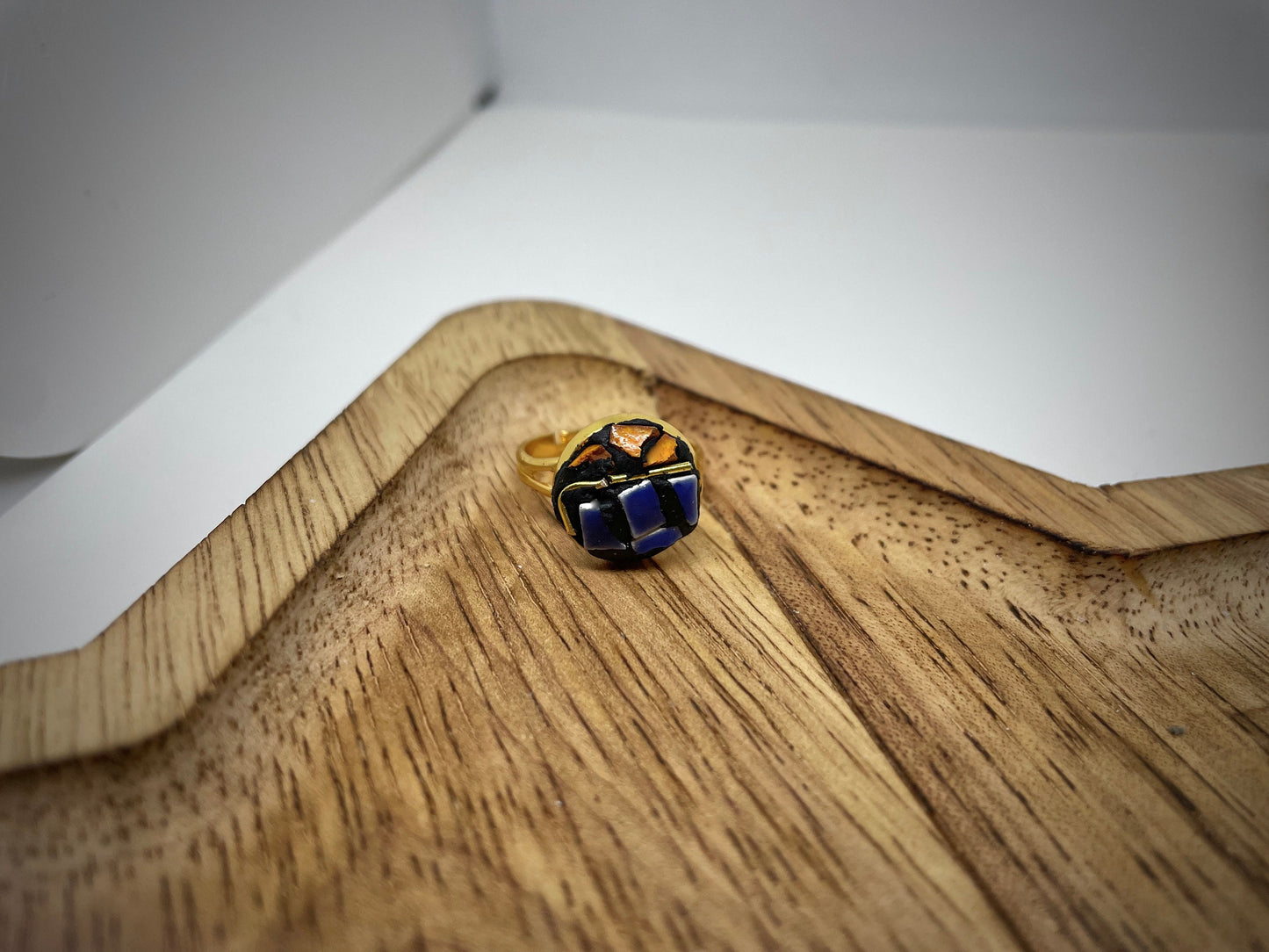 Handmade micro mosaic adjustable ring - Italian inspired - hand cut tile