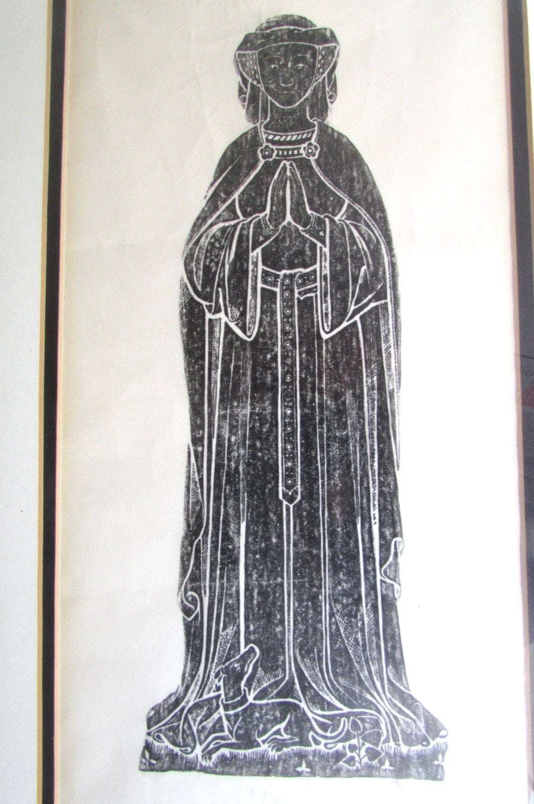 Medieval Brass Rubbing | Praying Female Figure Gothic Religious Art Print
