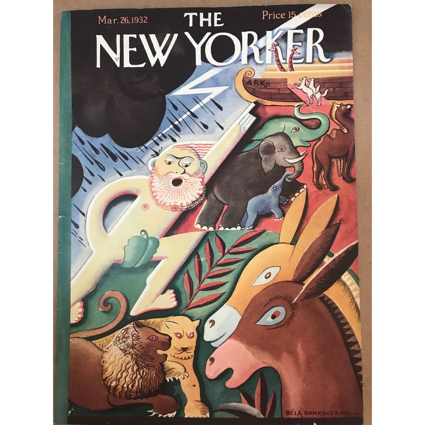 The NEW YORKER Magazine very rare original cover - March 26, 1932 - animals, ark