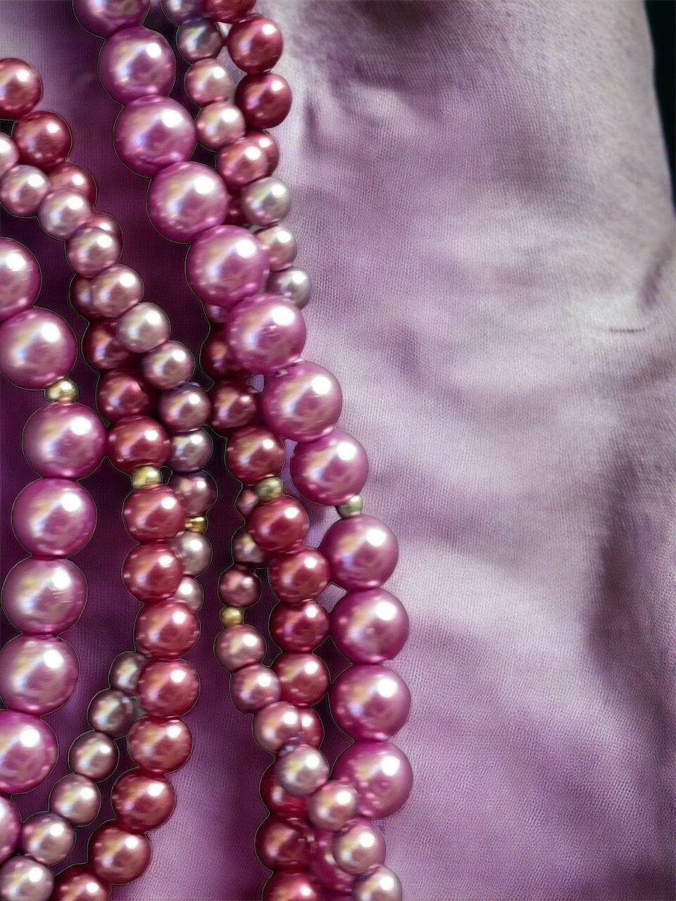 Shades of purple faux pearls - multistrand vintage necklace