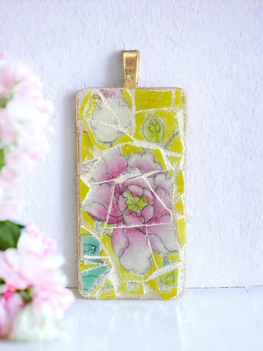 Handmade mosaic floral necklace - made of an upcycled broken vintage plate