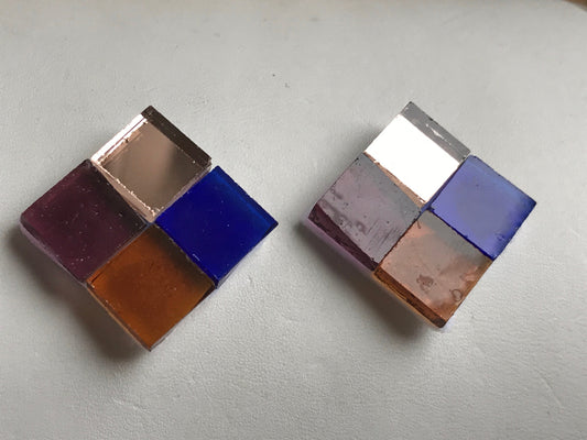Unique colored mirror and colorful glass earrings