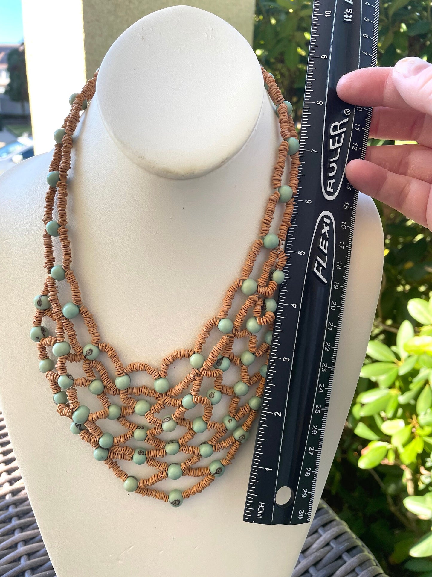 Unique vintage heishi bead and turquoise bead bib style necklace