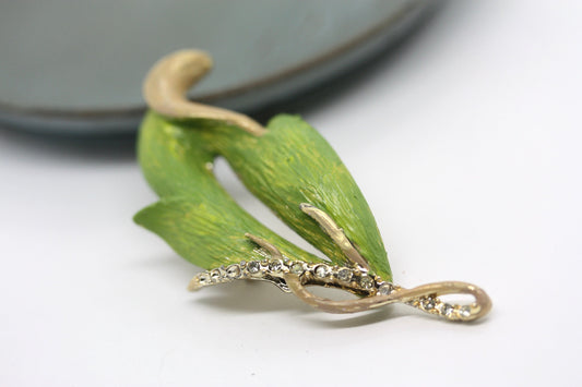 Revised, Modernized, Upcycled - hand painted vintage flower brooch pin with rhinestones