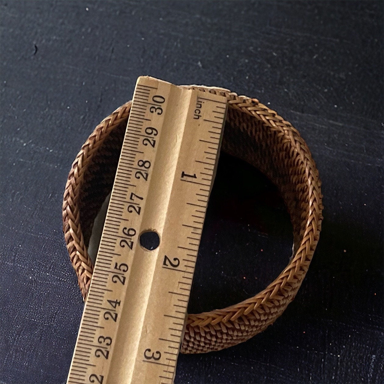Rare vintage handwoven artisan basket weave wicker bangle bracelet