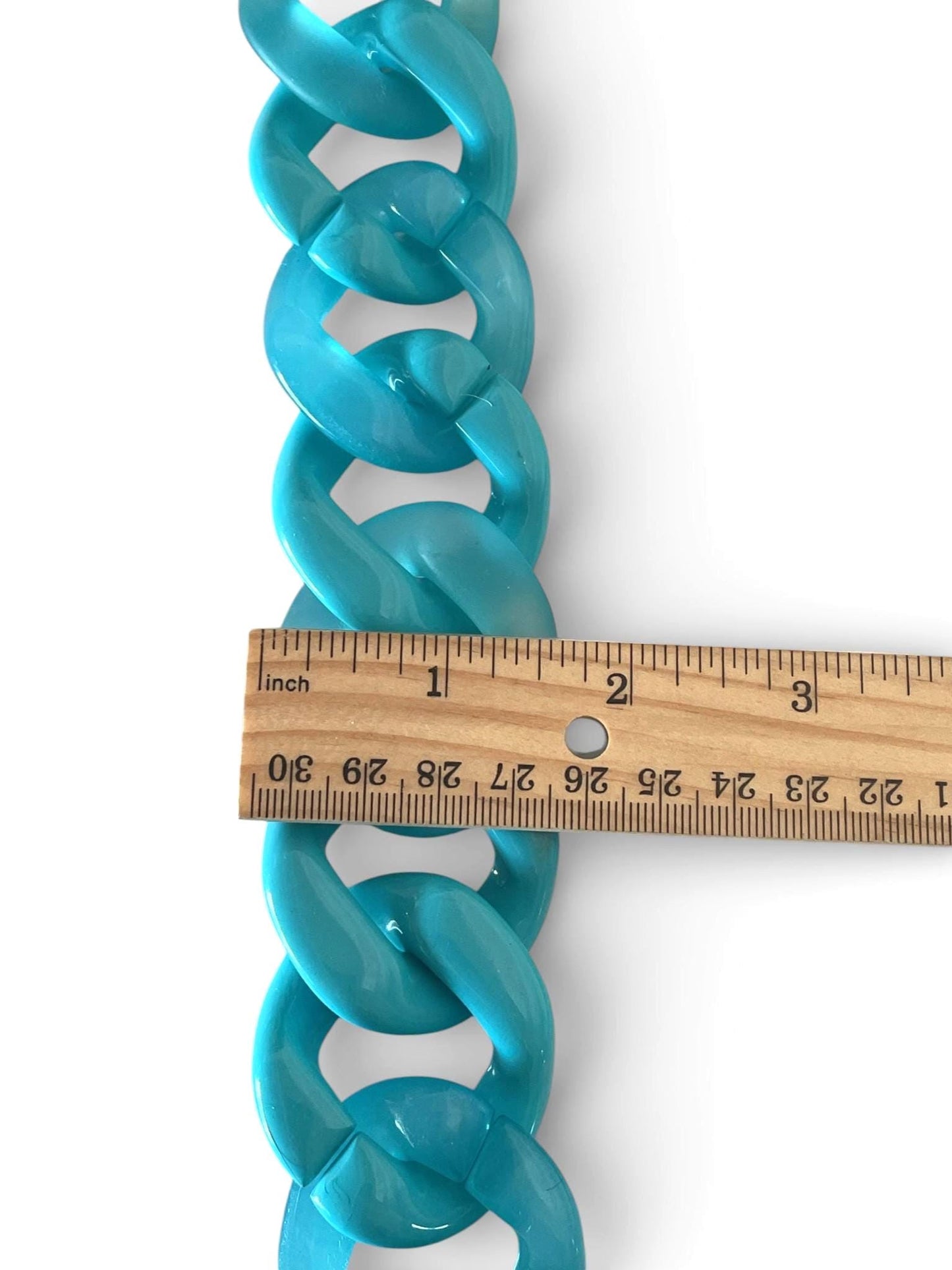 Vintage Turquoise Acrylic Chain Necklace – Oversized Lucite Link Statement Necklace – Bold 80s 90s Chunky Resin Collar