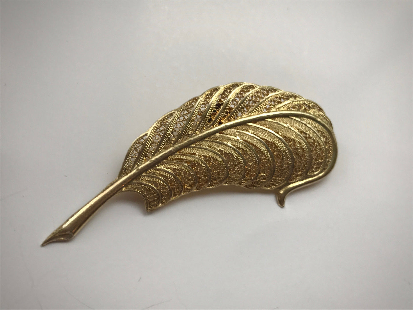 Stunning vintage signed Topazio Portugal sterling silver 925 filigree feather pin