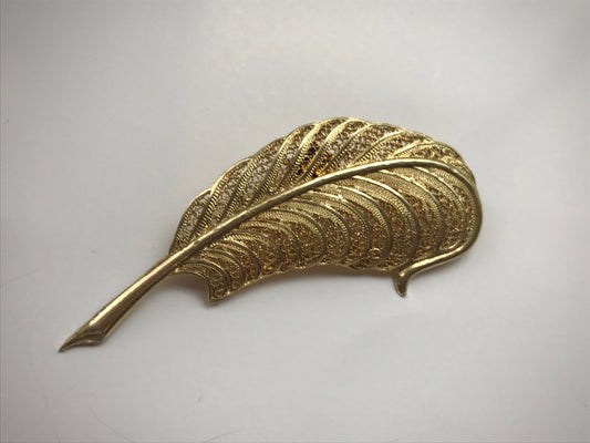 Stunning vintage signed Topazio Portugal sterling silver 925 filigree feather pin