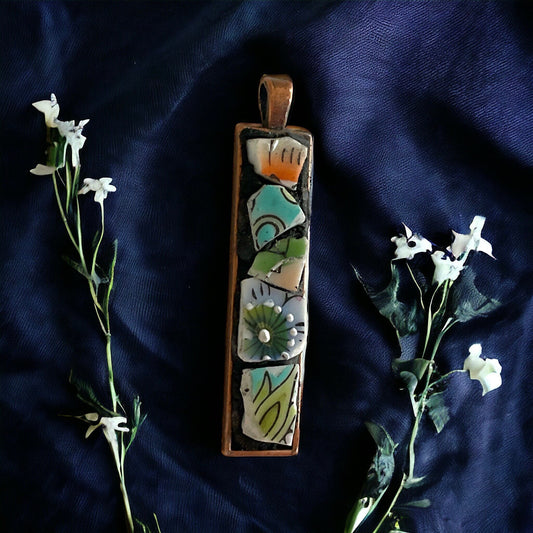 Handmade mosaic necklace - made from upcycled pieces of a broken vintage plate