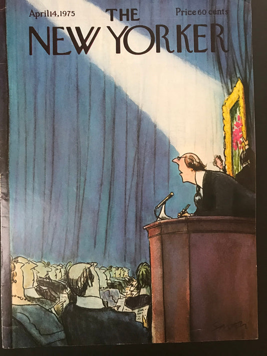 April 14, 1975 - The NEW YORKER Magazine original cover -  cover art by Charles Saxon - a painting of flowers being auctioned
