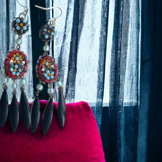 My own handmade Italian style hand cut micro mosaic millefiori glass dangle earrings