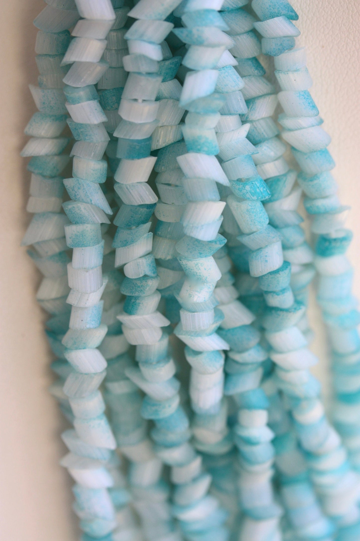 Stunning all glass -  horizontally cut turquoise glass lush vintage multi strand necklace