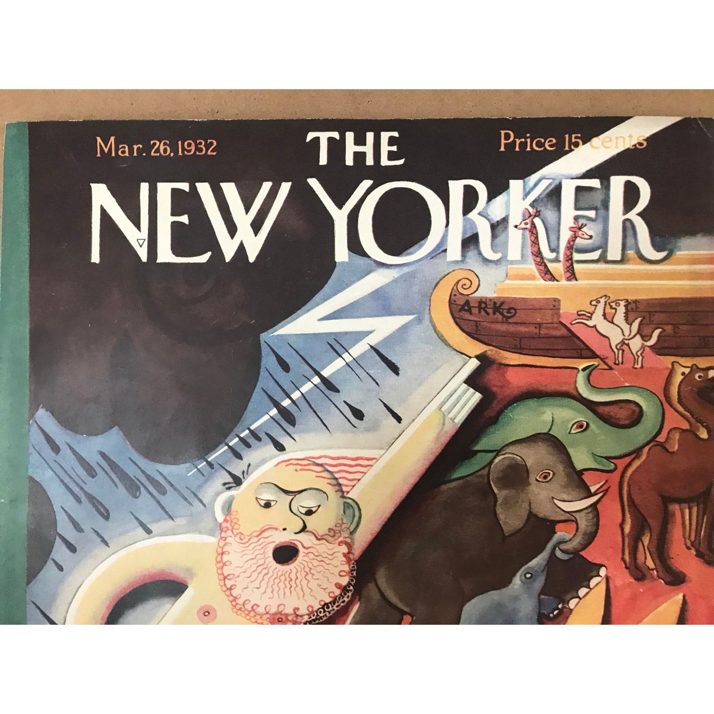 The NEW YORKER Magazine very rare original cover - March 26, 1932 - animals, ark