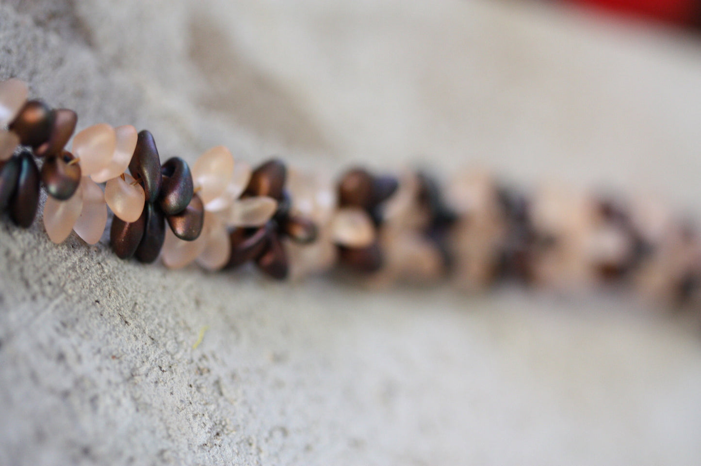 Stunning brown and pink leaf shaped glass bead handmade vintage bracelet