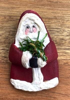 Vintage Santa Claus Christmas pin - handmade out of clay/paint - artist signed