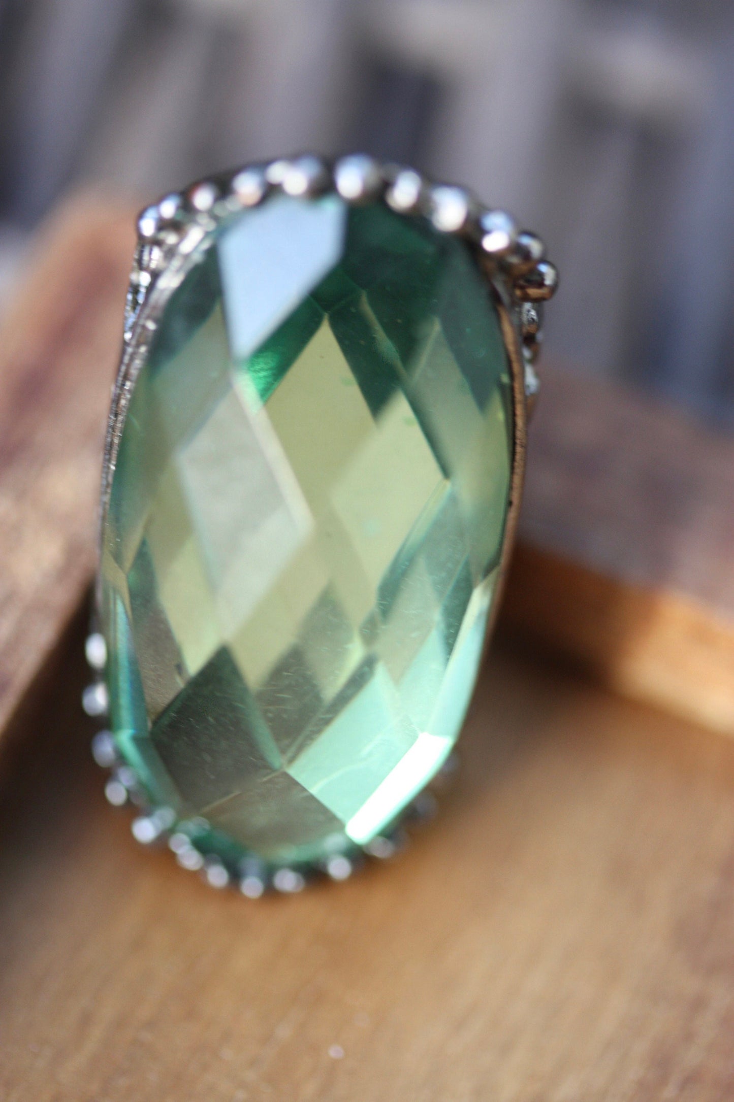 Large green crystal vintage statement ring