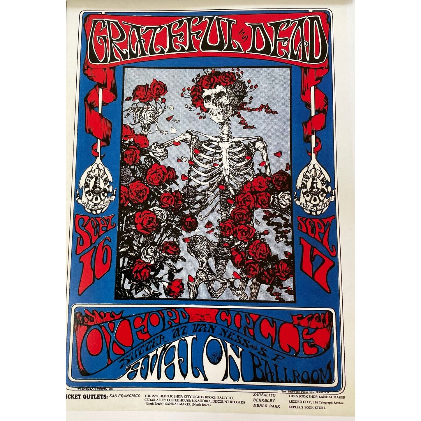 Small print of a legendary rock music concert poster/ad - from a vintage book - The Grateful Dead