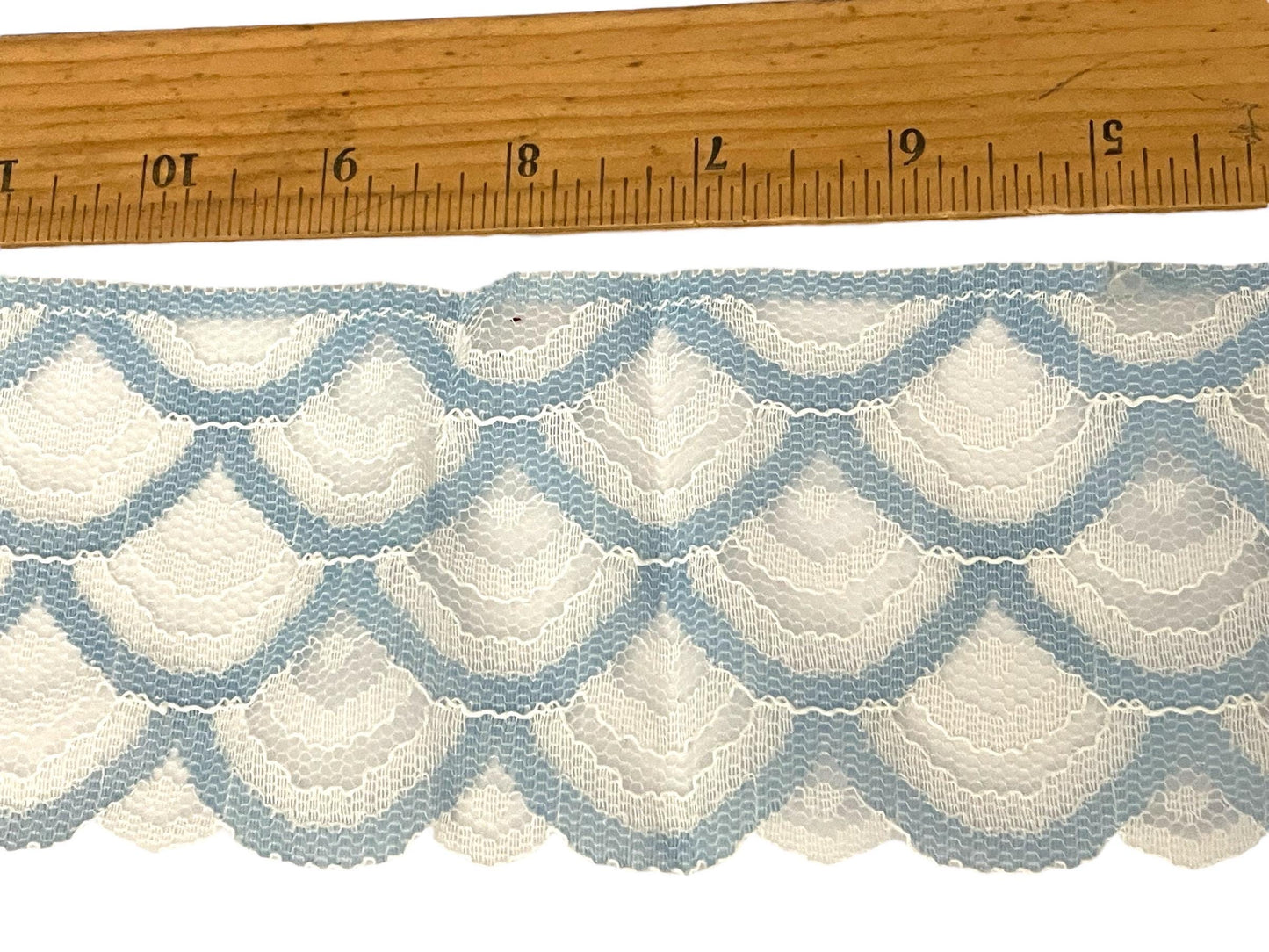 Vintage wide scalloped blue and creamy white lace trim - 3" wide - priced per yard