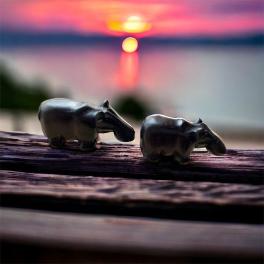Amazing family of 5 solid high quality wood hippos - each hand carved in African with incredible artistry