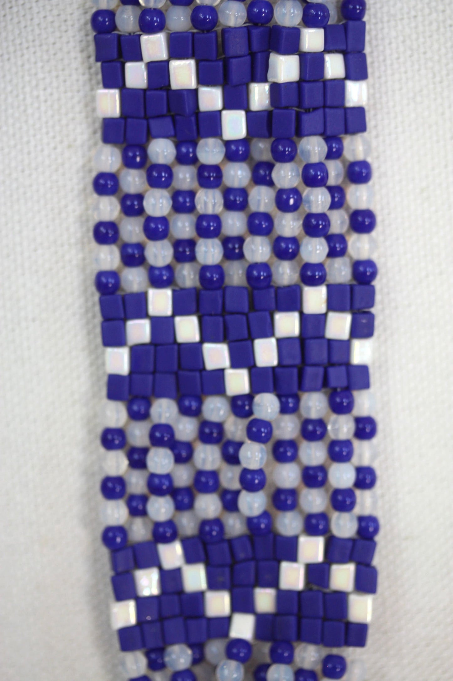 Stunning blue and white vintage beadwork bracelet - all handmade, magnificent pattern