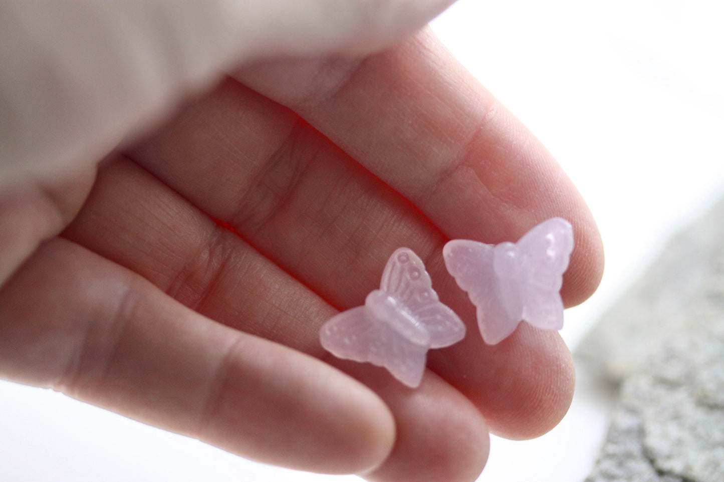 Small little light pink butterfly stud earrings