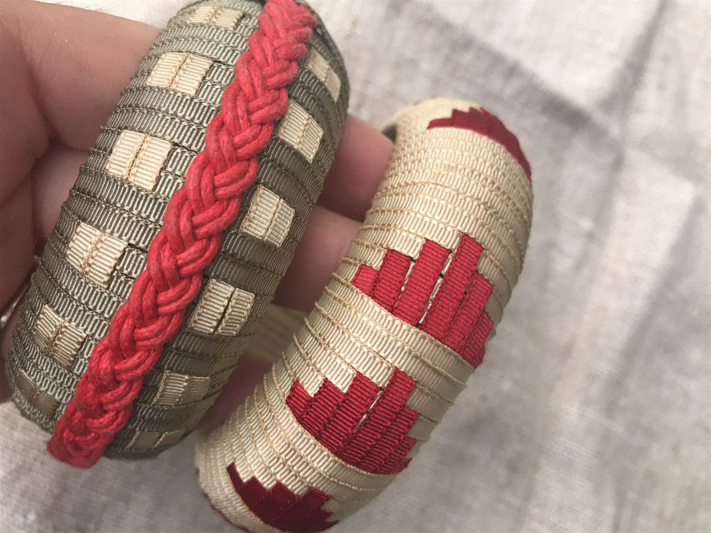 Stunning and unique pair of vintage handmade artisan basket weave woven bracelets