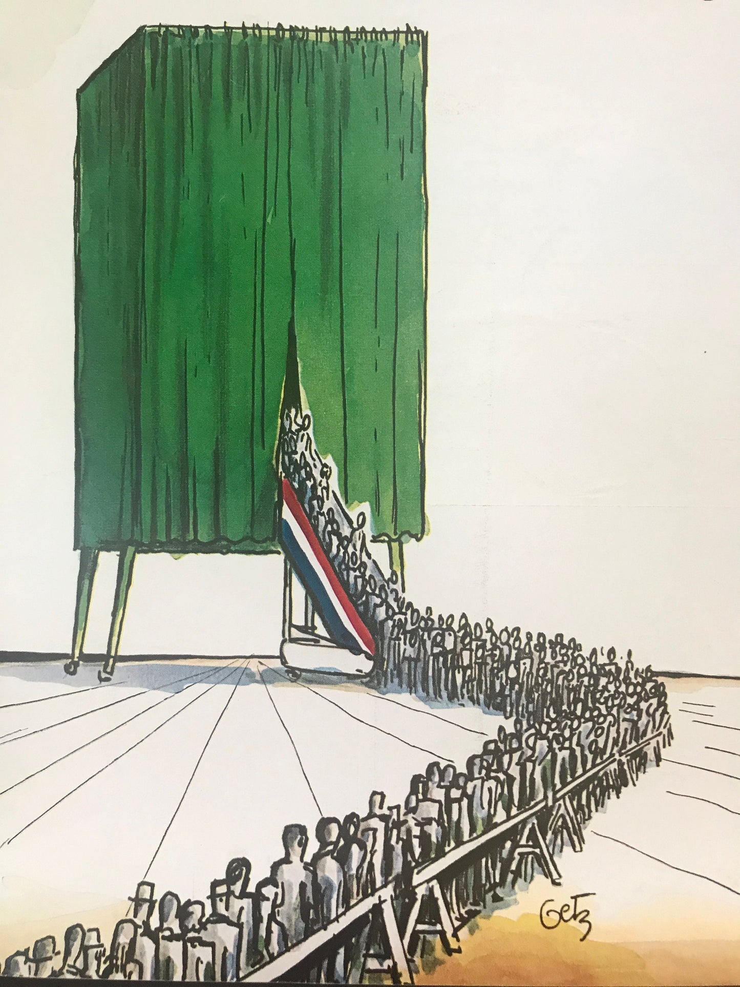 November 2, 1968 - The NEW YORKER Magazine original cover -  lining up to vote in election - artist: Arthur Getz