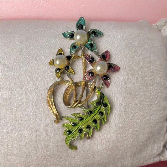 Revised, Embellished, Upcycled vintage flower pin