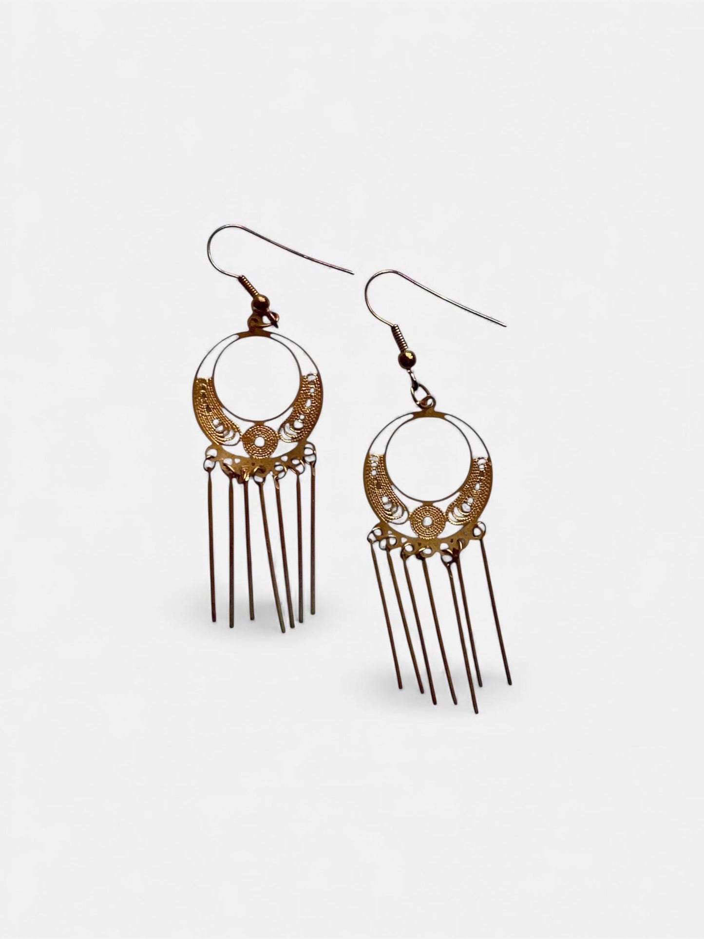 Vintage Gold Tone Fringe Dangle Earrings Boho Statement Earrings Retro Festival Jewelry