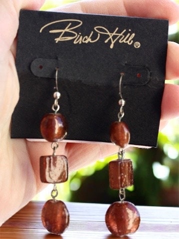 Birch Hill vintage square and circle brown glass dangle earrings